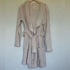 UGG Beige Fleece Hooded Robe with Pockets